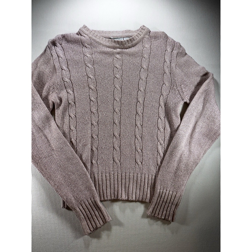 Vtg Y2K‎ Apple Eye Silk Acrylic Cableknit Women's Sweater Long Sleeve Mauve Med